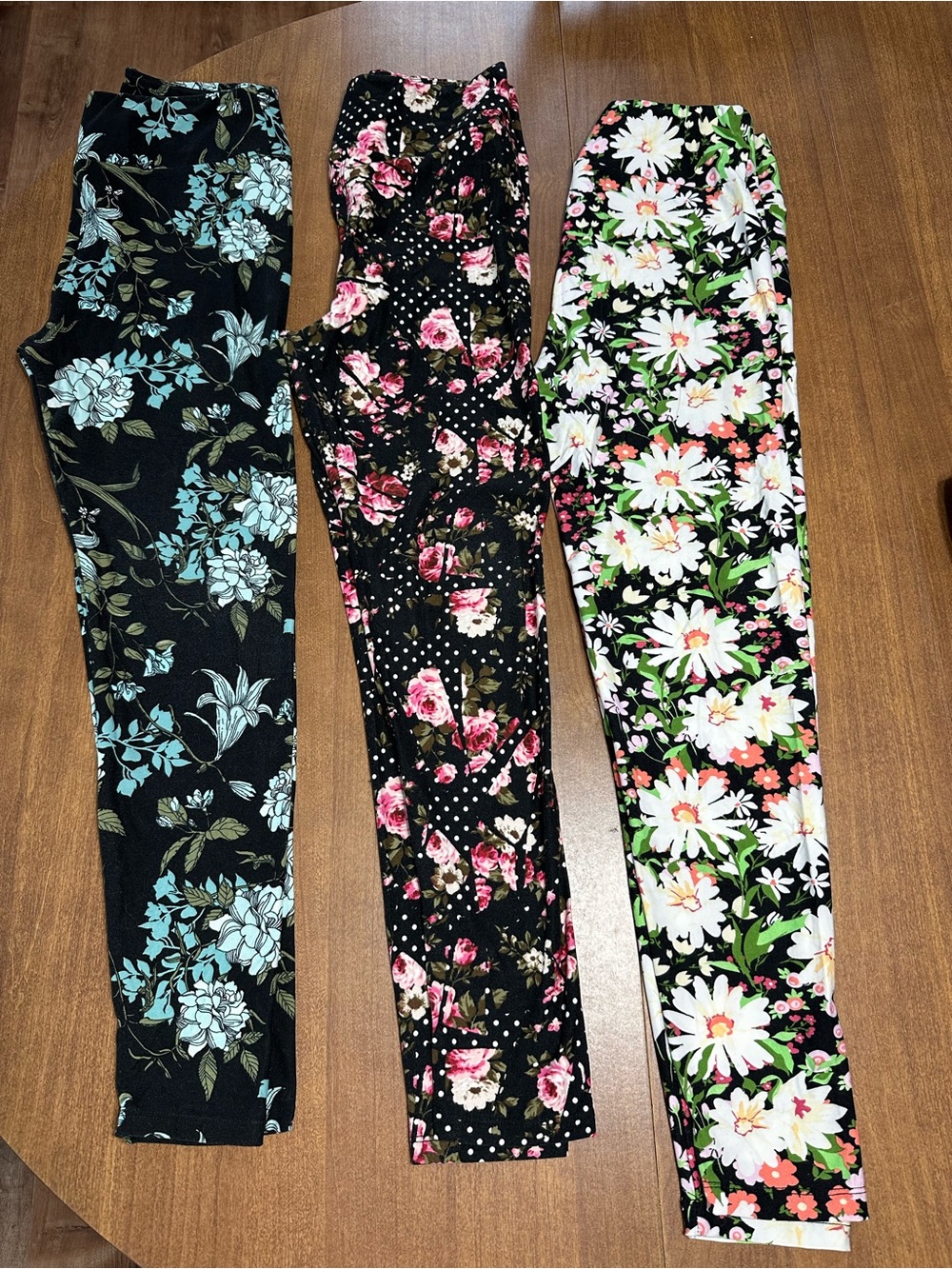LuLaRoe Floral Leggings Trio in Black, Blue, Pink, White & Green